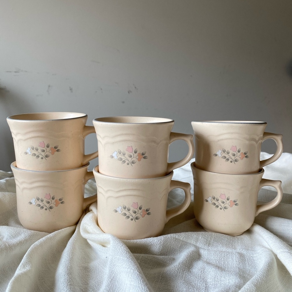 Pfaltzgraff Remembrance Cream / Floral Mugs | set of 6